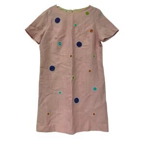 Vintage Jan Sue Of California Women's Embroidered Polka Dot Shift Dress Pink